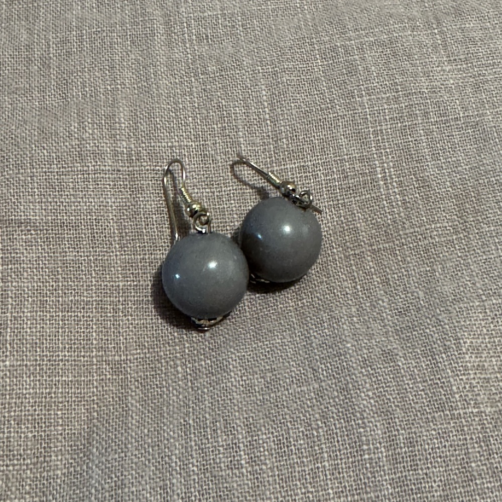 Silver, Chunky, Bead, Drop Earrings, Acrylic Resin Ball Earringa